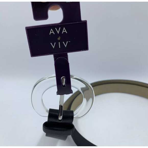 Ava & Viv Womens 3X Belt Black Faux Leather Round Translucent Buckle Classic NEW - Picture 1 of 9
